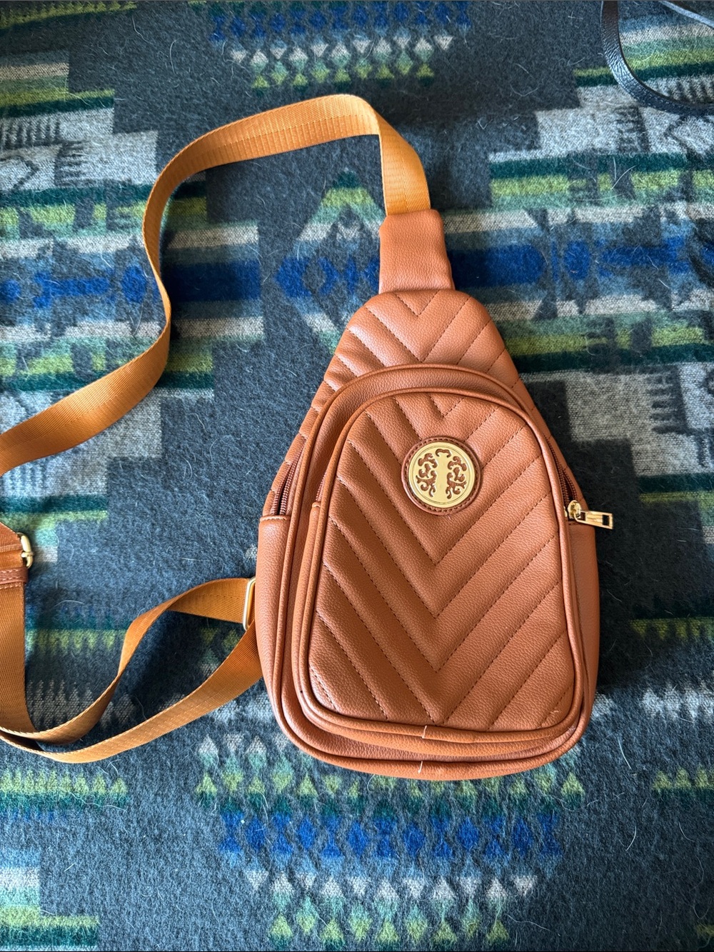 Tory Burch Quilted Crossbody Sling Bag in Tan